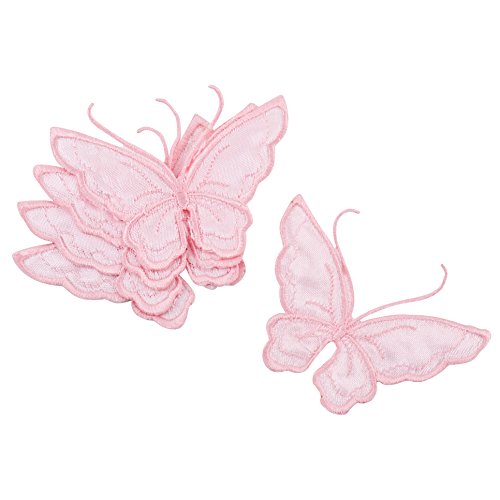 Bügelaufnäher Schmetterling 6er Set Stoff 7x8cm (Rosa)