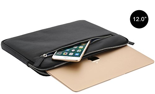 StilGut Sleeve Bellevue MacBook Sleeve aus echtem Nappa-Leder mit Innenfächern und Reißverschluss für Notebooks bis 12″ z.B. MacBook 12″, Schwarz - 2