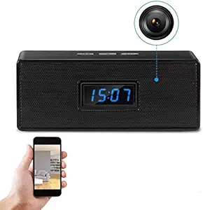 TECHNOVIEW Wireless WiFi Mini Security Camera Bluetooth Speaker in Digital Table Clock for Home and Office with 1080p Full HD Audio and Video Recording Night Vision ( Black)