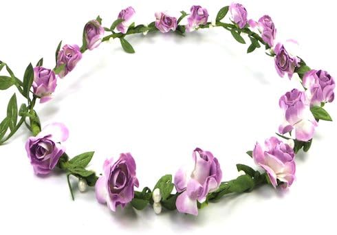 Bride Boutique Wedding Bridesmaid Boho Floral Flower Festival Forehead Headband Hair Garland (Lilac Rose)