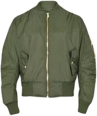 Mens Bomber MA1 Style Jacket Pilot Biker Pockets Coat Olive size X-Large
