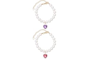 FSSTUD 2 collane per cani con perle finte a forma di cuore e strass, collare per gatti, collari per cuccioli e animali domestici, piccoli gioielli per animali domestici, collare da principessa per