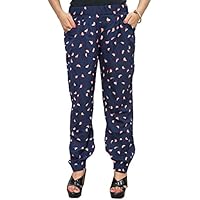 Mogul Interior Women's Harem Pant Printed Printed Trouser Medium Navy Blue