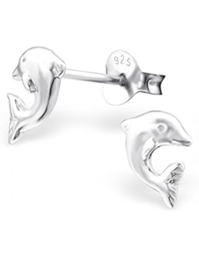 Unbespielt Schmuck Ohrschmuck Ohrringe Silber 925 Ohrstecker Delphine für Damen oder Kinder 7 x 8 mm Schmuckbox