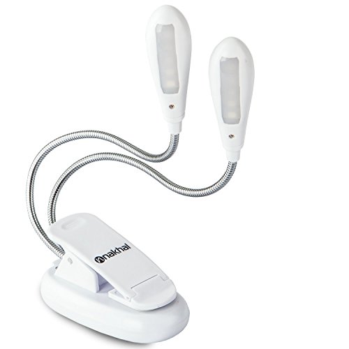 Preisvergleich Produktbild Nakhal 10 LED Leselampe / Wiederaufladbare und Flexibele LED Buchlampe / Tragbare Klemmleuchte / Zwei Arme 4-Stufe Helligkeit / Netzteil TÜV / GS-geprüft und USB-Kabel Inklusive / Leselampe für Kindle