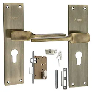 Atom 8 inches Mortise Door Handle Set with Lock Body | Brass Antique Finish | 3 Keys | 6 Lever Double Stage Lockset for Door, Bathroom, Bedroom, Living Room, Al-52Cy