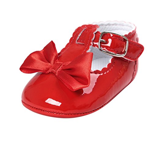 Primeros Zapatos para Caminar,Auxma Zapatos de bebé, Zapatos Antideslizantes del Bowknot de los bebés (11cm(0-6M), Rojo)