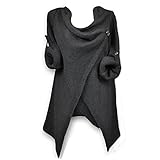 Verschluss: Knopfleiste Wvsender Damen Langarm Asymmetrisch Strickjacke Fashion Cover Up Kimono Cardigan Umhang Outwear Oberteile Shirt Tops (EU 40-42(XL), Schwarz)