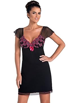 DONNA schickes Viskose-Negligee Nachthemd Sleepshirt mit zarter rosa Verzierung in toller Geschenkbox