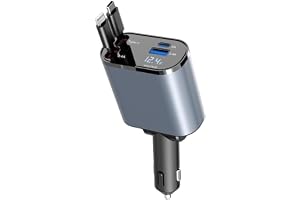 Gwydre Retractable Car Charger, 4 in 1 Fast Car Phone Charger 60W, Retractable Cables and USB Car Charger,Compatible with iPhone 15/14/13/12/11,Galaxy (1Lightning 1TypeC)