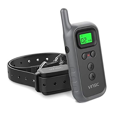 VINSIC Collier De Dressage pour Chien, Collier Anti aboiement avec Récepteur imperméable et Télécommande de 300 mètres - (5 niveux de Vibration + Electrique + Bip Sonore) - Gris foncé