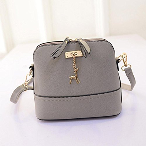 Loveso-Taschen Damen elegante Neuer Frauen-Kurier-Beutel-Weinlese -Kleine Shell-Leder-Handtasche Umhängetasche_Grau - 2