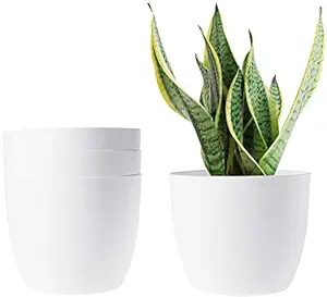 Rionto White Flower Pots for Home Decoration, 5 inch Eco Friendly Plastic Pots for Indoor & Balcony Gardening, Pots with Optional Drainage Hole (Milky White, 4)