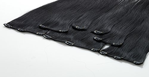 ECHTHAAR CLIP IN EXTENSIONS HAARVERLÄNGERUNG HAARVERDICHTUNG, HAARLÄNGE 40CM, 7 TRESSEN, 15 CLIPS (01 - schwarz)