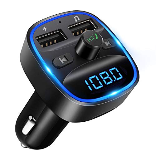 [Bluetooth V5.0] LENCENT Trasmettitore FM Bluetooth, FM Trasmettitore per Auto Radio Adattatori Vivavoce Car Kit MP3 Audio Lettore Caricabatterie Auto con 2 Porte USB (5V/2.4A & 1A)