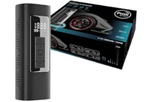 PMK GRUPO - Compresor Aire Coche 6000mAh 150PSI | Inflador portátil eléctrico ruedas bicicleta, moto, pelotas | Con Linterna, Luz de emergencia y Power Bank