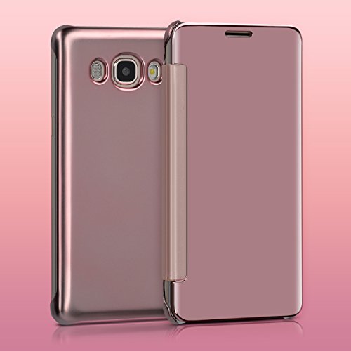 kwmobile Funda para Samsung Galaxy J5  2016  DUOS Case Espejo Estilo Libro - Carcasa con   ptica de Aluminio - Cover Plegable en Oro Rosa Reflectante