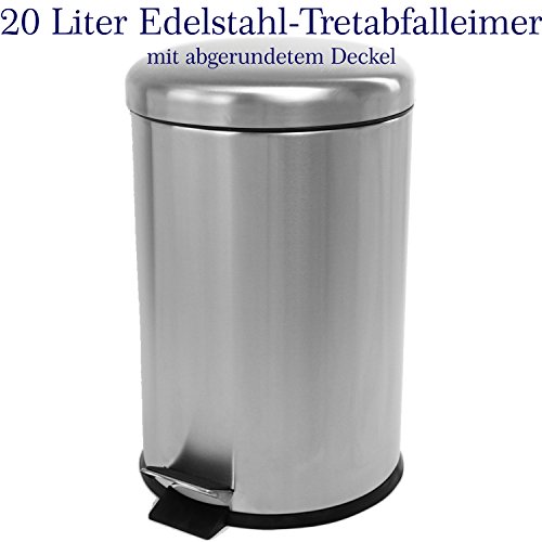 20 Liter Edelstahl Mülleimer, mattierter Tret- Abfalleimer mit abgerundetem Deckel - 2