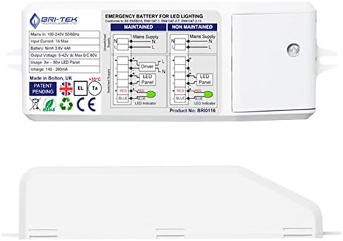 Bri-Tek 3hr Emergency Battery Backup Pack for 3W-80W LED Panel Lights - 3 Hour Duration, 4 Year Lifespan