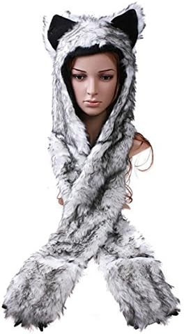PromiseTrue Animal Plush Hat with Ear Flaps, Wolf