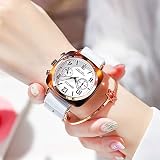 SW Watches GIMTO Damen-Sportuhr mit Retro-Nylonband Wasserdichte Quarz-Beiläufige Uhr,Mode Rose Gold Dail Date Design Armband,White