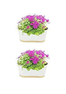 ecof Metal Railing Planter with Detachable Handle, White, 30.5 x 15 x 12.5 cm, 2 Pieces