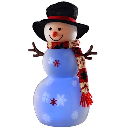 WeRChristmas Pre-Lit Light-Up and Music Snowing Snowman with Hat Scarf and LED Lights, 33 cm - Multi-Colour