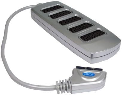 World of Data? 5 Way Scart Splitter - 21-pin (Fully Wired) - Audio & Video (AV) - 1 Male to 5 x Female - 0.4m Cable - Stylish Silver Finish