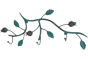 TentHome - Perchero de pared vintage de granada y hoja percheros con 3 ganchos de hierro verde para dormitorio