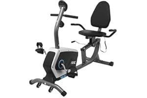 ISE Bicicleta Estática con Respaldo para casa, Bicicleta Estatica Magneticacon 8 Niveles de Resistencia,Sensor de Pulso, Bicicletas Estaticas Rehabilitacion indoor,Bici estatica profesional Máx.120 kg