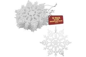 Festive Fix 10cm Hanging Glitter Snowflake Decorations in 12 Pack in White – Xmas Decor for Christmas Tree & Birthday | Snowflake Hanging Ornaments for Holiday and Party - Stunning ornament Gifts