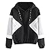 Produktbild Yazidan Damen Lange Ärmel Patchwork Dünne Haut Anzüge Mit Kapuze Reißverschluss Taschen Sport Mantel zur Seite Fahren Kapuzenpullover Frau Herbst Winter Windjacke Sweatshirt Strickjacke(Schwarz,M)