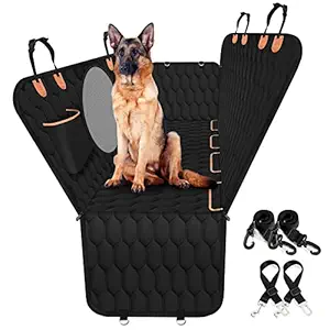 Dog Car Seat Covers, 100% Waterproof Dog Hammock for Car with Big Mesh Window, Scratchproof Backseat Dog Cover with 2 Seat Belts & 1 Pocket, Durable Pets Seat Covers for Trucks, SUVs.