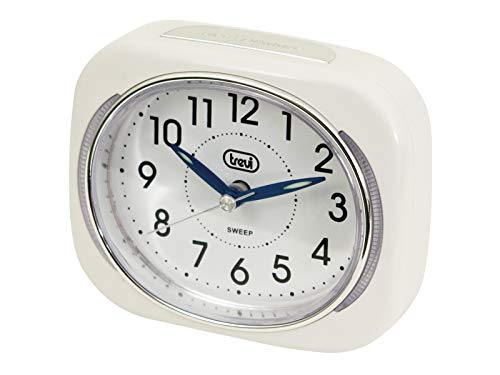 Trevi Retro Bedside/Travel Alarm Clock with LED Backlight and Silent Sweep Second Hand, White, 10x3.6x8 cm