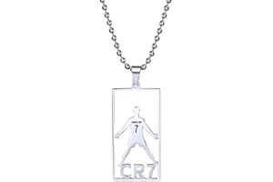 AITENME CR7 Kette Personalisiert Cristiano Ronaldo Anhänger Edelstahl Fußball Star Design Kettenanhänger Geschenk für Fußballfans Mädchen Jungen Fussballerin Silber