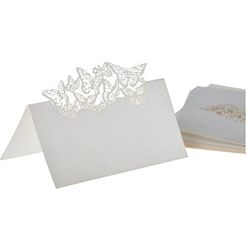 Tinksky Tischkarten Platzkarten Schmetterling Papier Namenskärtchen Tischkärtchen für Hochzeiten Partys 50stk (weiß) - 5