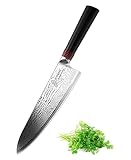 TUO RING Cuchillo de Cocinero - Cuchillo de Cocina VG10 Japonés 67 Capas Acero de Damasco & Acero Inoxidable de Alto Carbón & Mango Ergonómico, Hoja 20.32cm (TC0301)