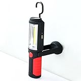 EBILUN LED COB Work Light, Portable USB Rechargeable Ultra Bright LED Work Inspection Lamp, Hand Torch Flashlight W/Stand 360° Rotating Hook for Car Truck Repairing Workshop Garage Camping(Red)
