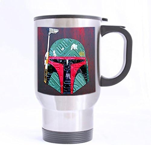 2buymore Mugs Boba Fett Star Wars Bounty Hunter Helmet Custom Travel Mug Stainless Steel Travel Coffee Mug with Handle 14 OZ Twin Sides Print