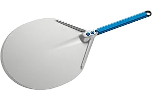 Gi.Metal Pala per Pizza Professionale Manico Corto, Linea Azzurra A-32C, Testa 33 cm, Lunghezza Manico 30 cm, Peso 0.47 Kg, Testa in Alluminio anodizzato neutro, manico anodizzato azzurro