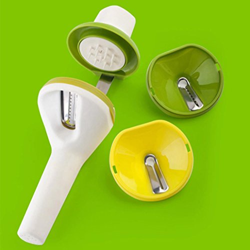 DOLDOA Spiralschneider Hand für Gemüsespaghetti kartoffel,Zucchini Möhren Reibe Spargelschäler Gurkenschäler Gurkenschneider Gemüseschneider, mit Drei Funktionen Klingen,Grün - 6