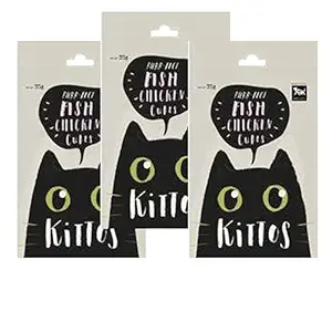 Kittos Cat Treats Favorite Flavors Available Multi Packs (Fish Chicken Cubes, 35 gm Each, Pack of 3)