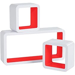 WOLTU RG9229nrt Lot de 3 Étagère Murale Cube en MDF, étagère CD Livres étagère,Blanc Rouge Sang