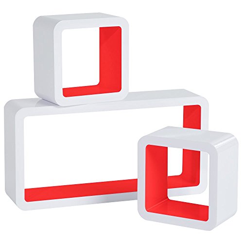WOLTU RG9229nrt Lot de 3 Étagère Murale Cube en MDF, étagère CD Livres étagère,Blanc Rouge Sang