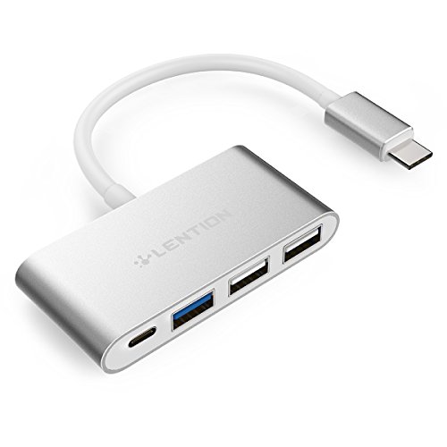 LENTION 4-in1-USB-C-Multiport-Hub / USB-C-Dock mit Typ C, USB 3.0, USB 2.0 Ports für New Macbook 12" / ChromeBook, Pro Retina 13 15, Surface, Dell XPS u.a., Multiport-Adapter zum Aufladen und Verbinden in den Farben Silber