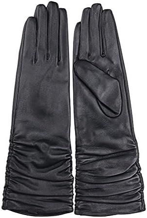 SALY Sheepskin gloves in the long section of warm touch screen , black - silk