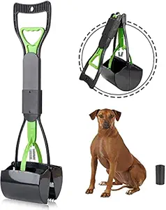 SCPET Pet Pooper Scooper for Dogs and Cats with Long Handle Foldable Dog Poop Waste Pick Up Rake, Jaw Claw Bin for Grass and Gravel (Green)