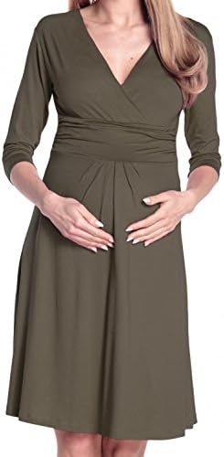 Happy Mama Women's Maternity Casual Dress Knee Length 282p (Khaki, UK 8, S)