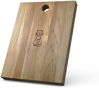 Solid Oak Wooden Chopping Board - Cute Cat (Large 37.5 x 27.2 x 3.5cm, Portrait)