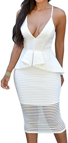 Valin Women White White Elegant V Neck Crisscross Peplum Dress,One Size